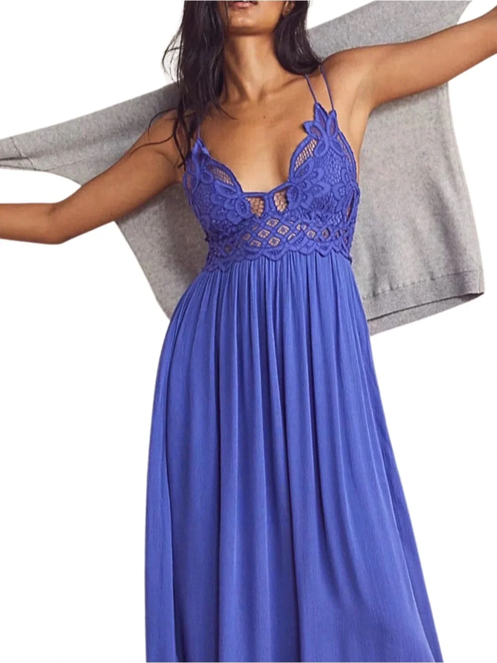 Free People Violet Purple Lace Bodice Spaghetti Strap Maxi Dress